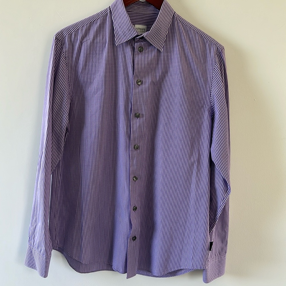 Armani Collezioni Purple & White Long Sleeve  Cotton Dress Shirt Size Medium
